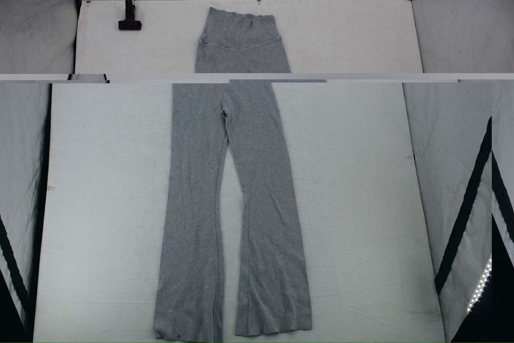 Bo & Tee Grey Ribbed Foldover Flared Pants Size M